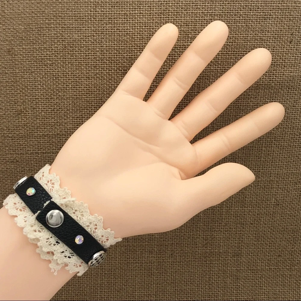 🌼 Leather & Lace Elephant Houndstooth Buttons Wrap Snap Bracelet